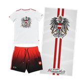 Sommer Kombo Badehose Badetuch T-Shirt weiß #Farbe_Rot/Schwarz