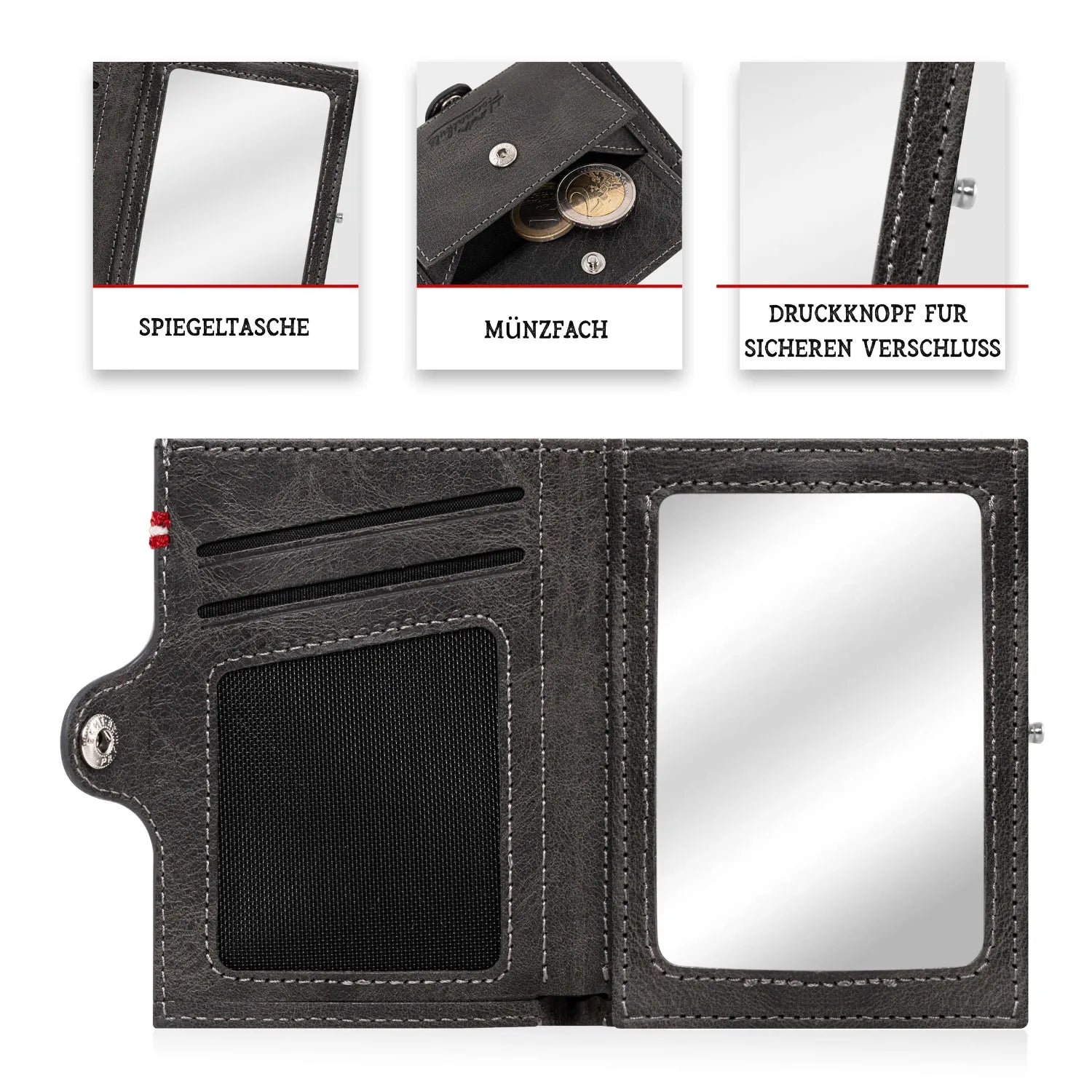 Adler Slim Wallet aus Echtleder mit Spiegel, Münzfach & RFID-Schutz