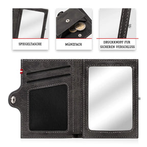 Adler Slim Wallet aus Echtleder mit Spiegel, Münzfach & RFID-Schutz