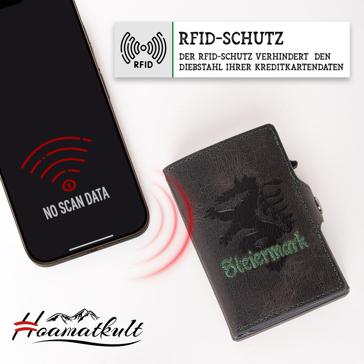 Steiermark Smart Wallet Trifold mit Karten-Pop-Up Funktion aus Echtleder - Schwarz