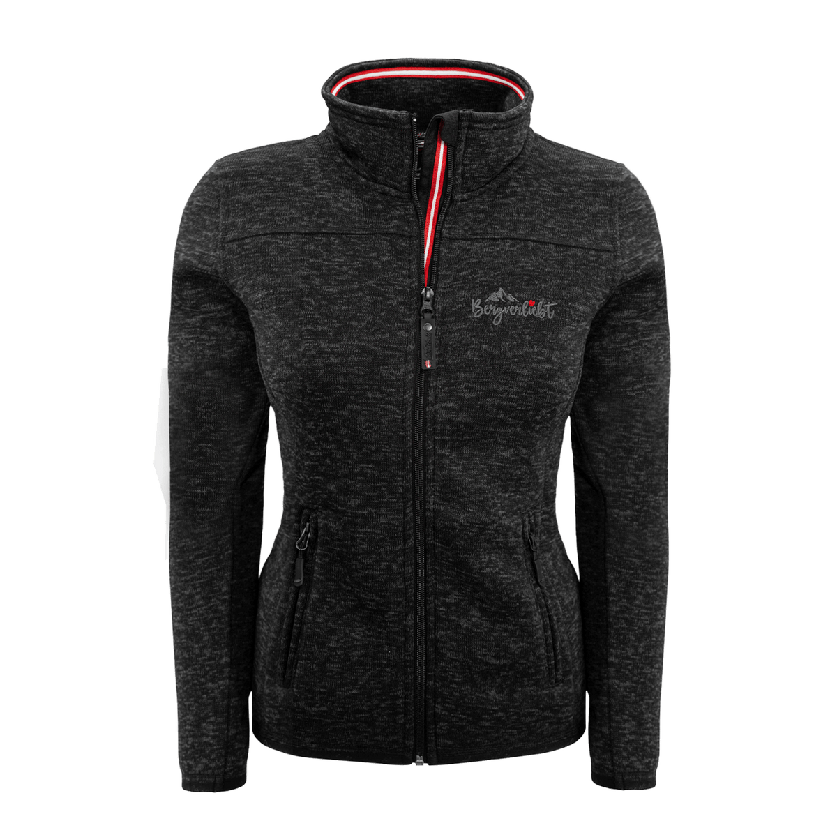 Strickfleece Jacke Bergverliebt schwarz