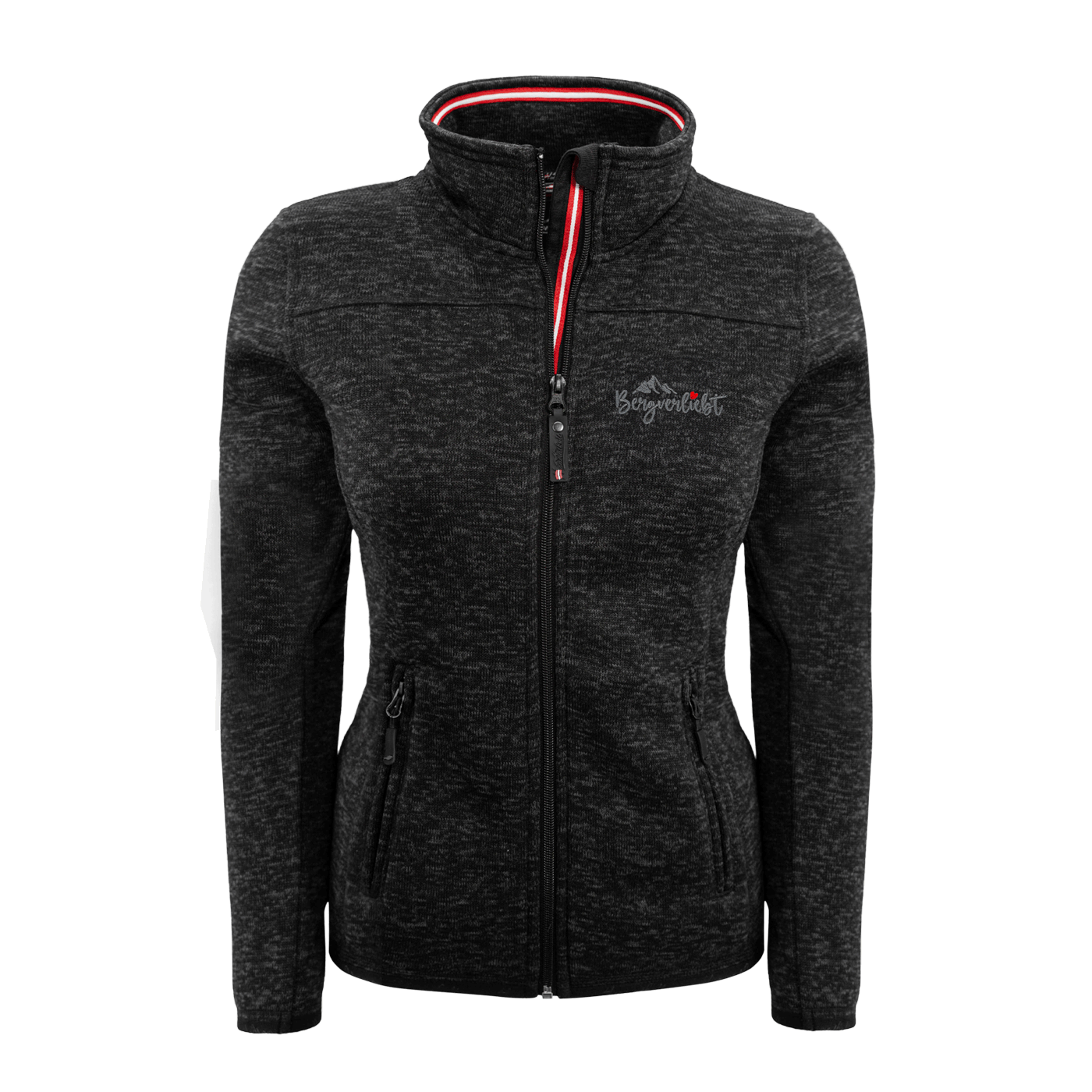 Strickfleece Jacke Bergverliebt schwarz