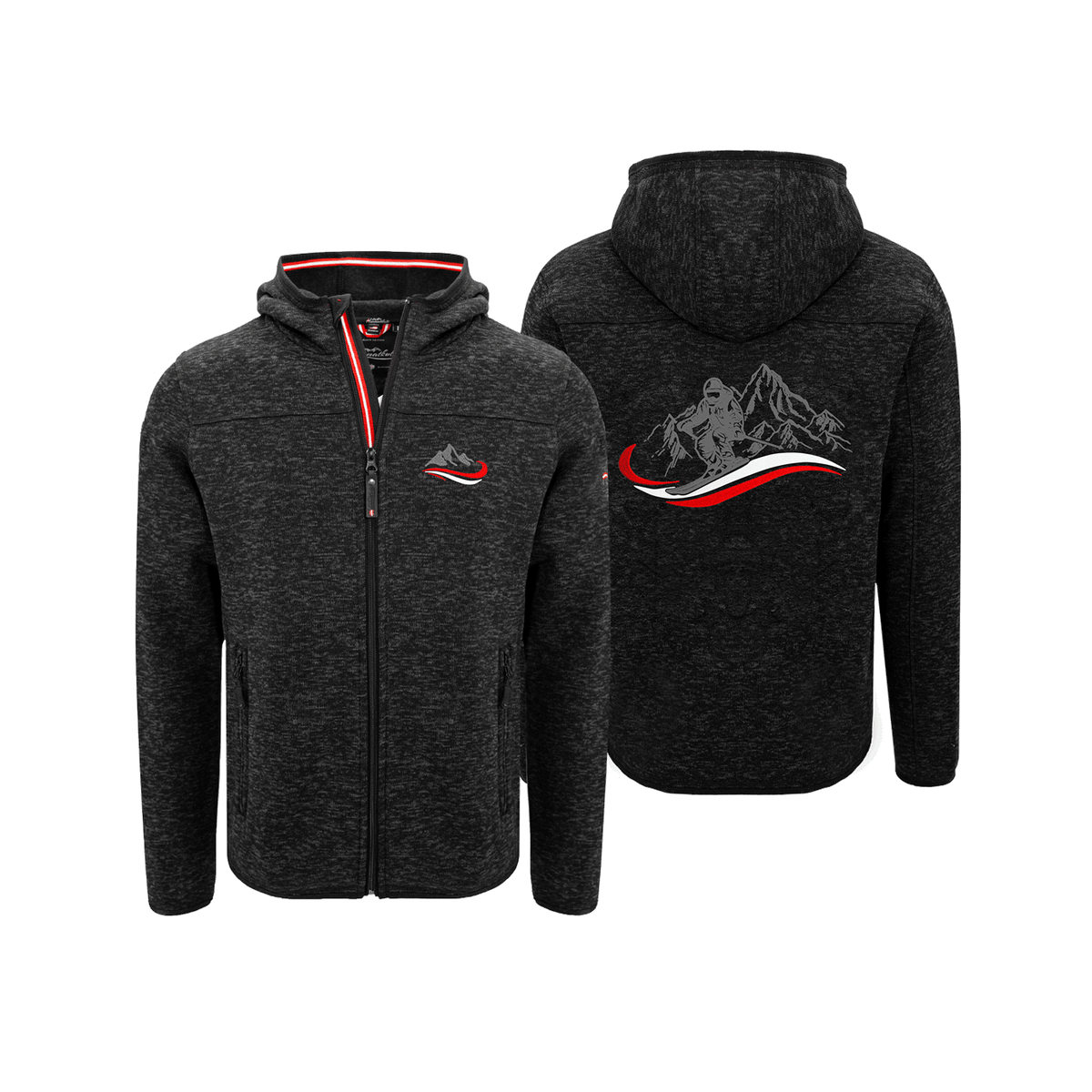 Strickfleece Jacke schwarz für Herren mit Ski Stick #Farbe_Schwarz