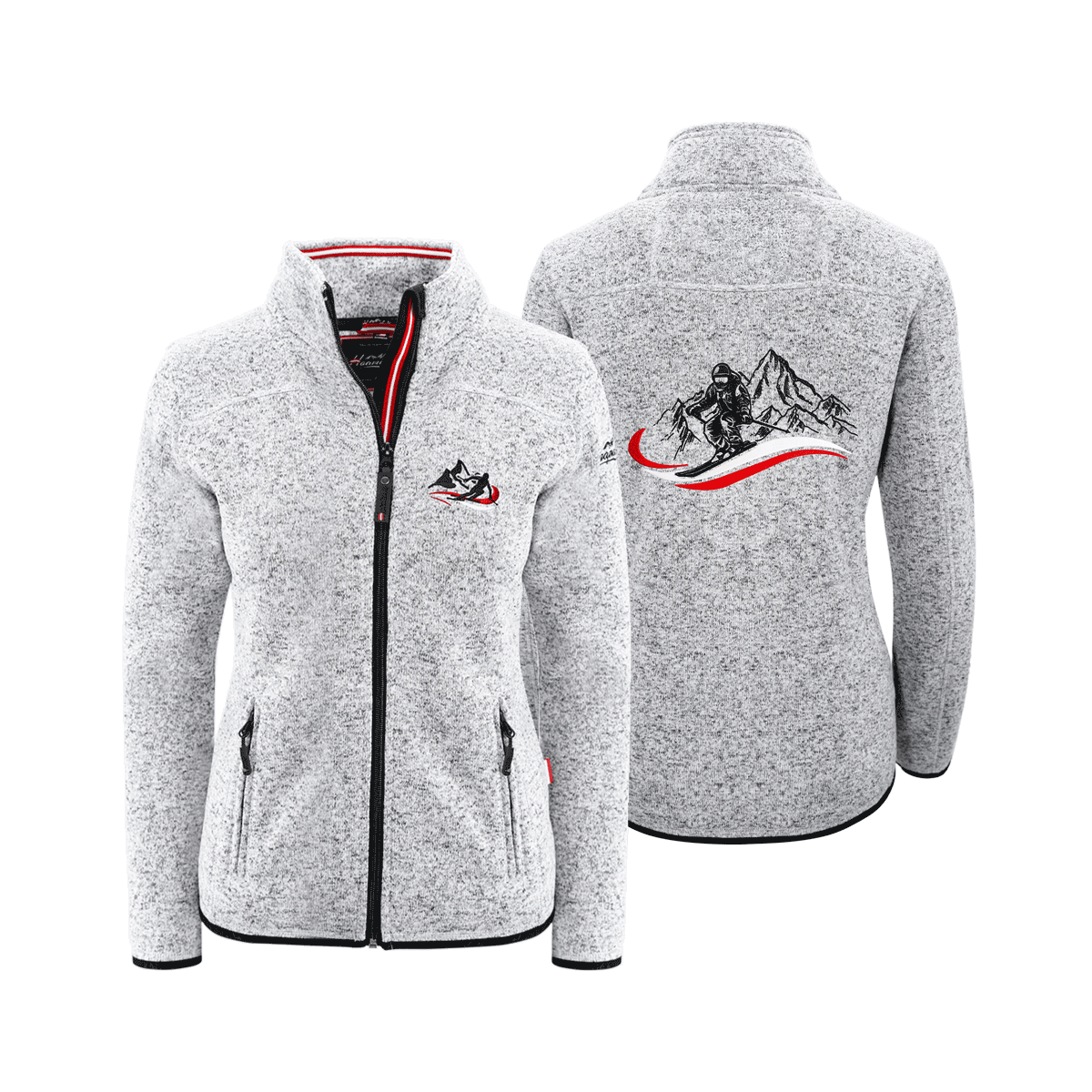 Strickfleece Weste ohne Kapuze hellgrau für Damen mit Ski Motiv #Farbe_Hellgrau