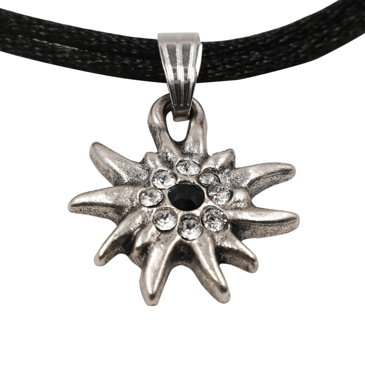 Trachten Halskette Edelweiß schwarz Strass Steine #Farbe_Schwarz