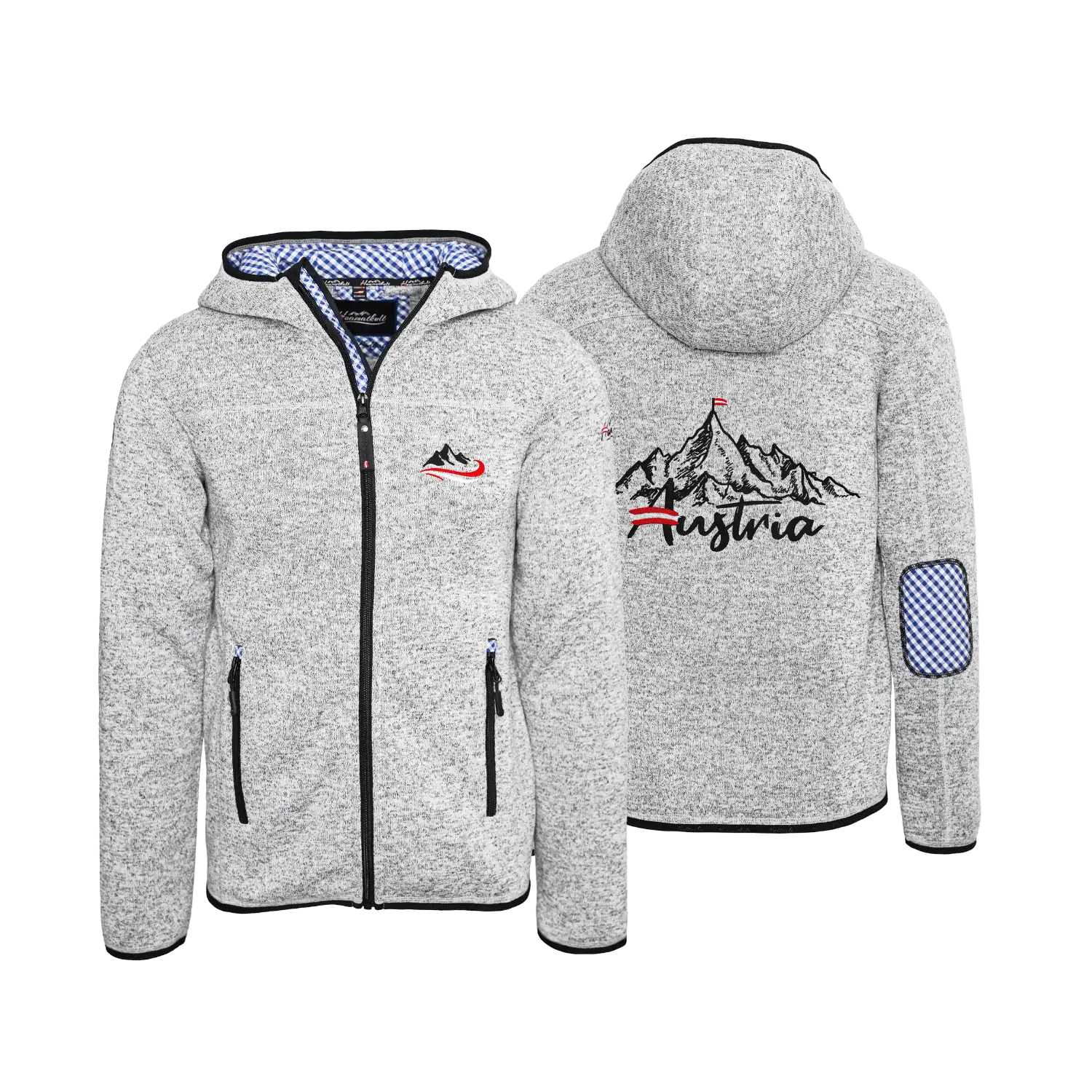 Berg Trachten Kultjacke mit Kapuze - Karo Blau