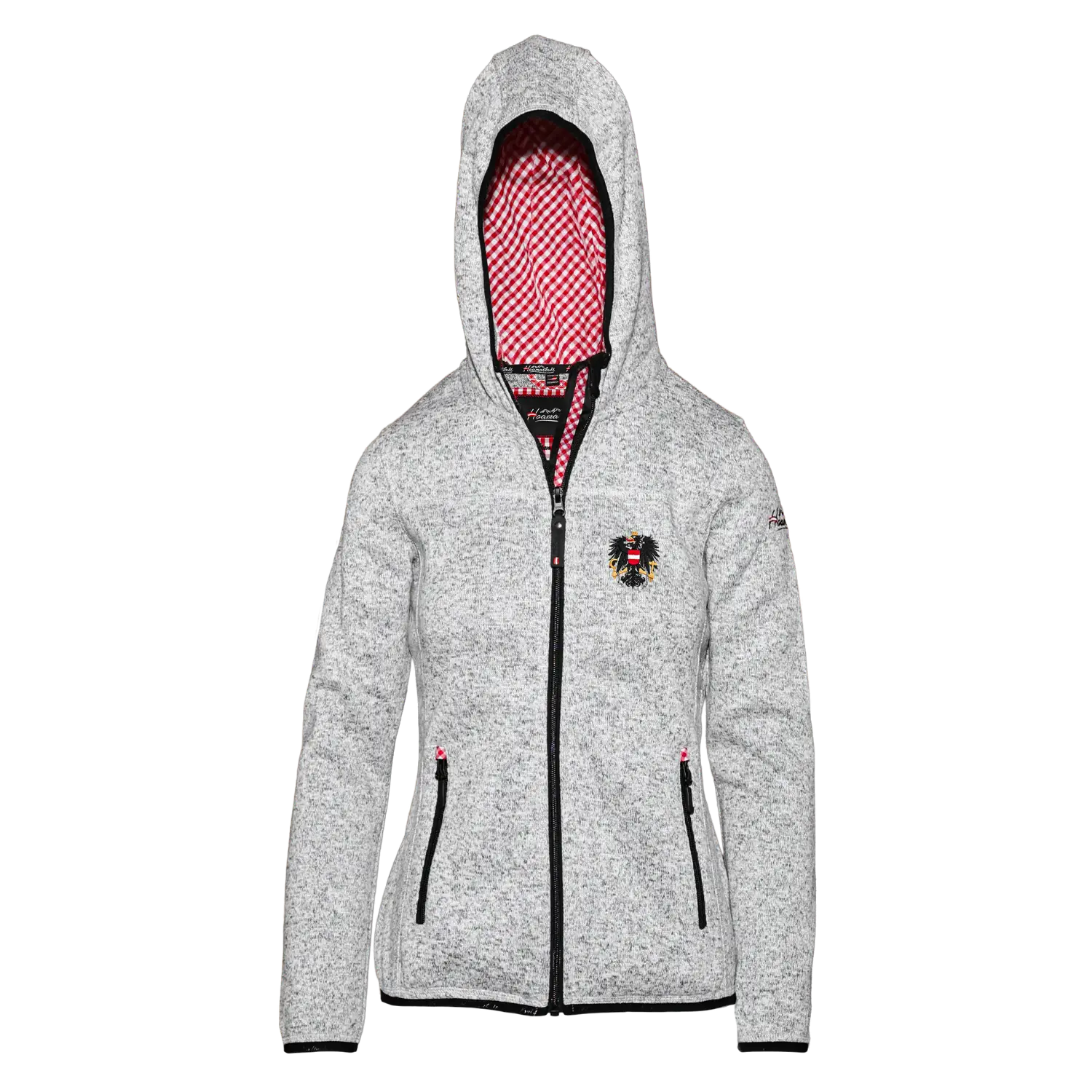 Österreich Trachten Kultjacke mit Kapuze - Karo Rot
