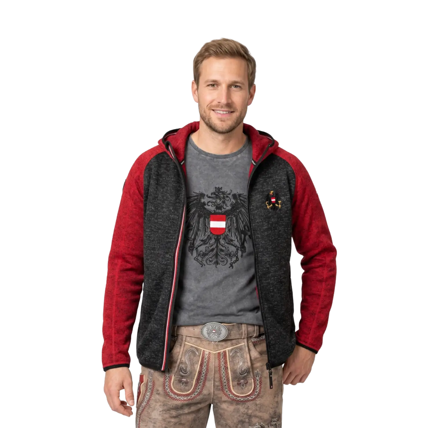 Österreich Kultjacke mit Kapuze - DUO Schwarz/Rot