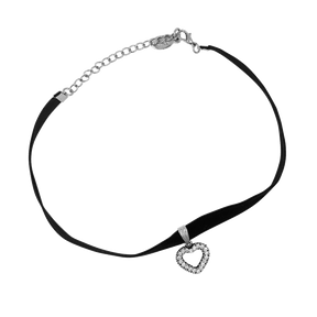 Herz Halskette mit Swarovskisteinen - Samtband