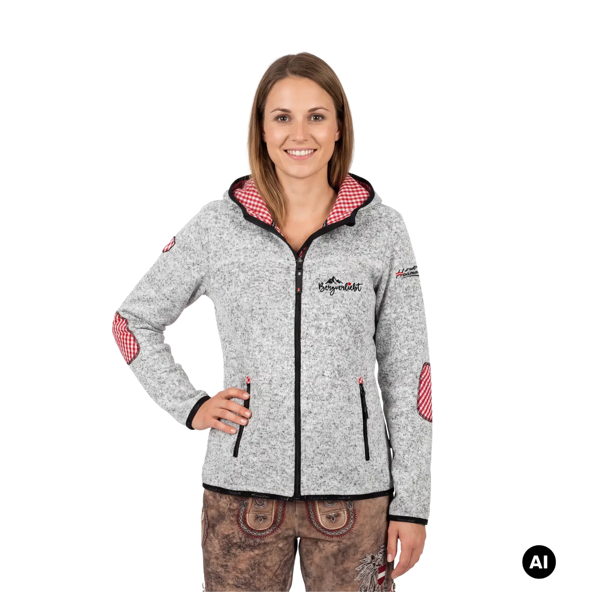 Trachtige Fleece Jacke für Damen Karo rot #Farbe_Rot-Kariert