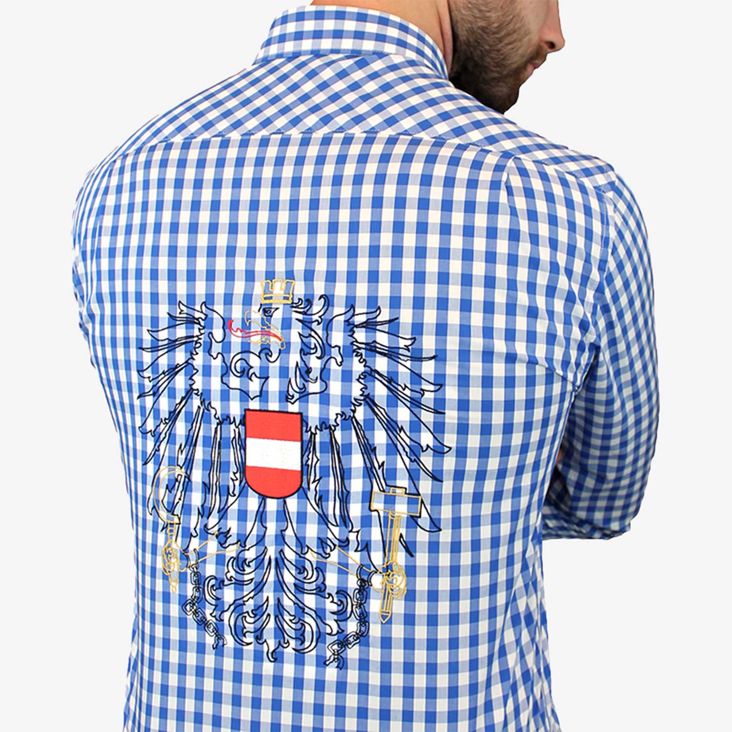 Herren Trachtenhemd Adler blau kariert 