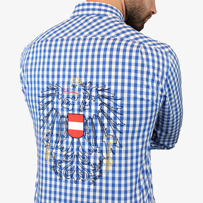 Herren Trachtenhemd Adler blau kariert 