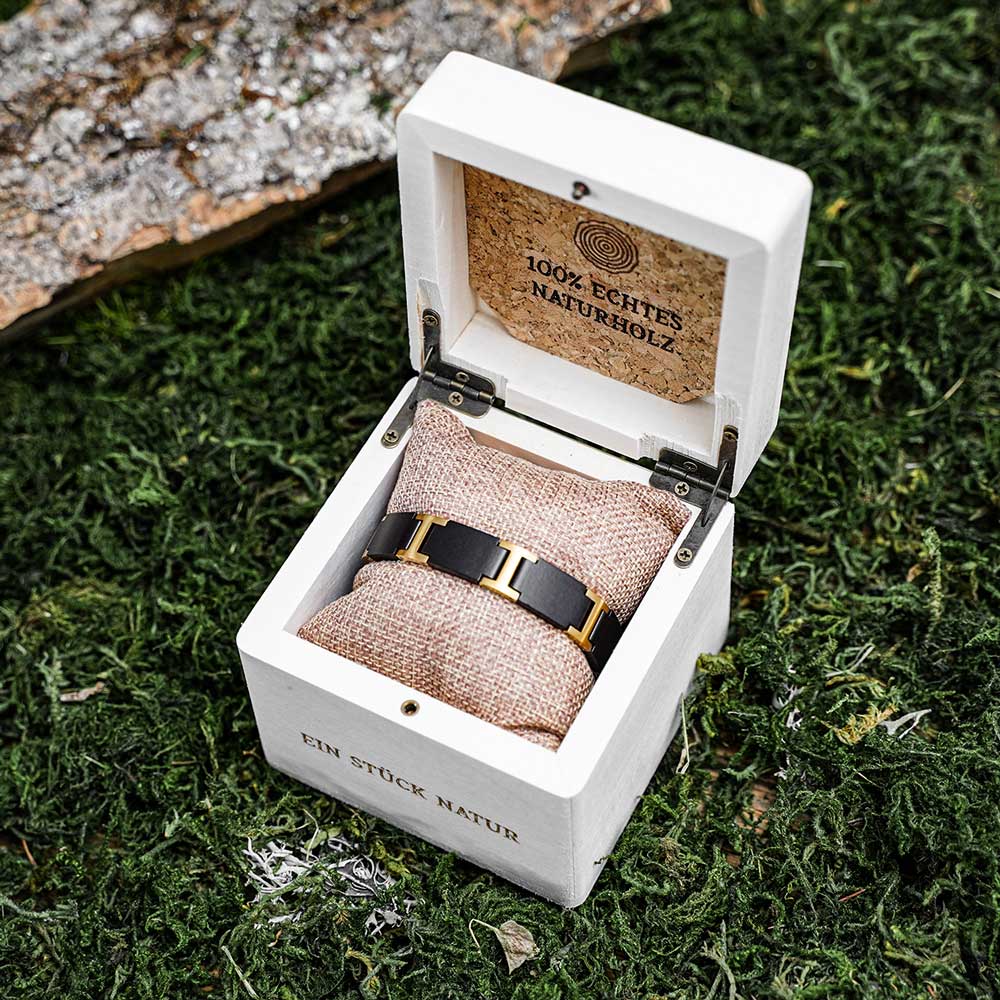 Armband Holz / Edelstahl Gold