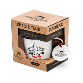 Aufi Aufn Berg Emaille Tasse