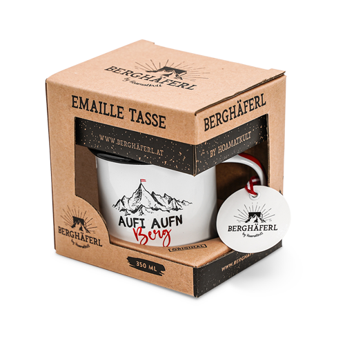 Aufi Aufn Berg Emaille Tasse